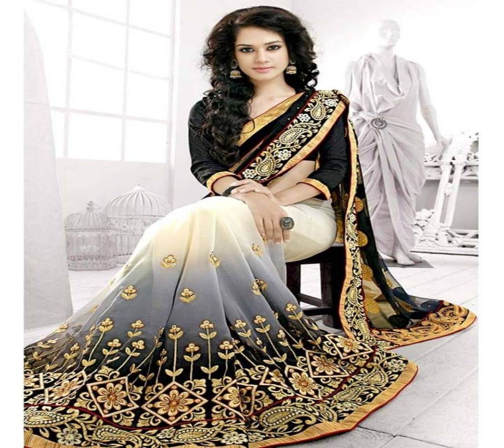Off White & Black Shade Georgette Saree For Women