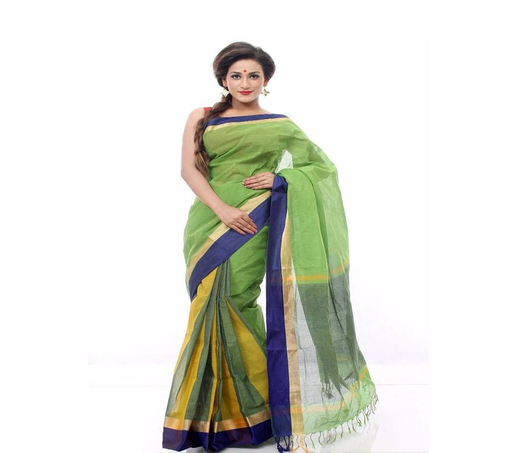 Lime Green Loom Cotton Saree for Women