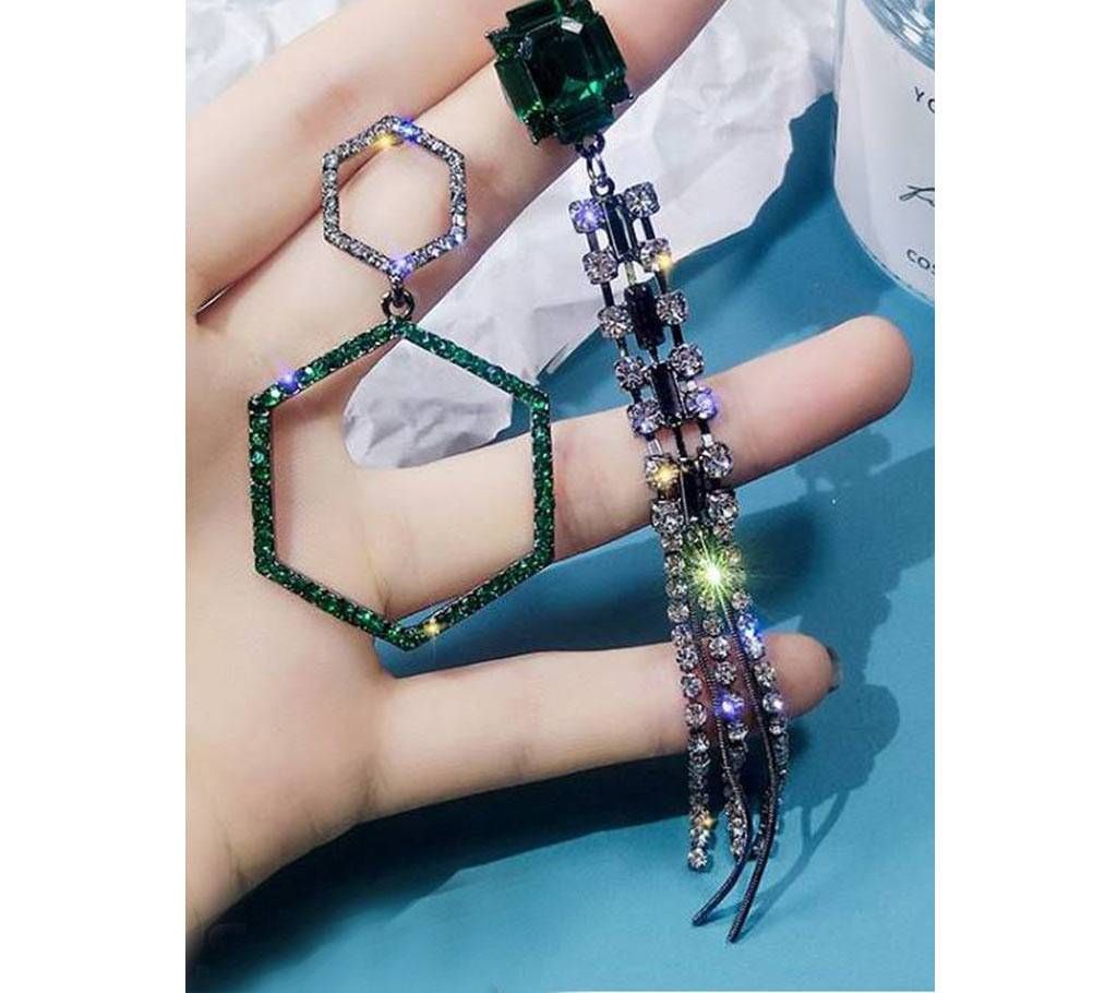 Women Dangle Earrings Hexagonal Fringed Long Tassel Earrings