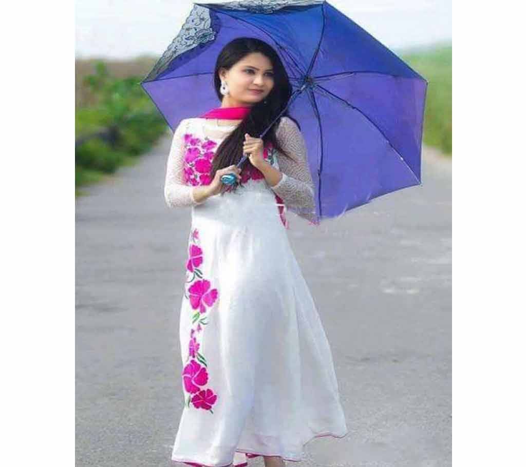 Cotton Block 3pc - White Color with Pink Color Block print