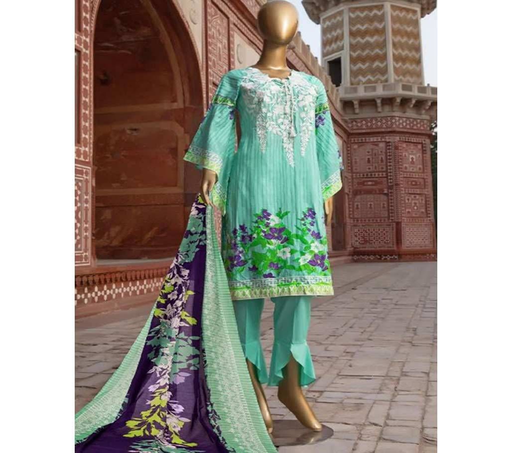 Cambric Printed Embroidered Unstitched Suit