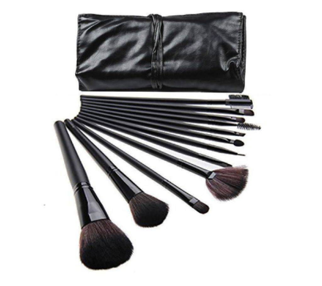 12 Piece Professional Makeup Brushes - Black