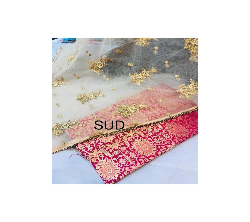 Banarasi Brocade Dress-  Crimson & Golden Combined Color