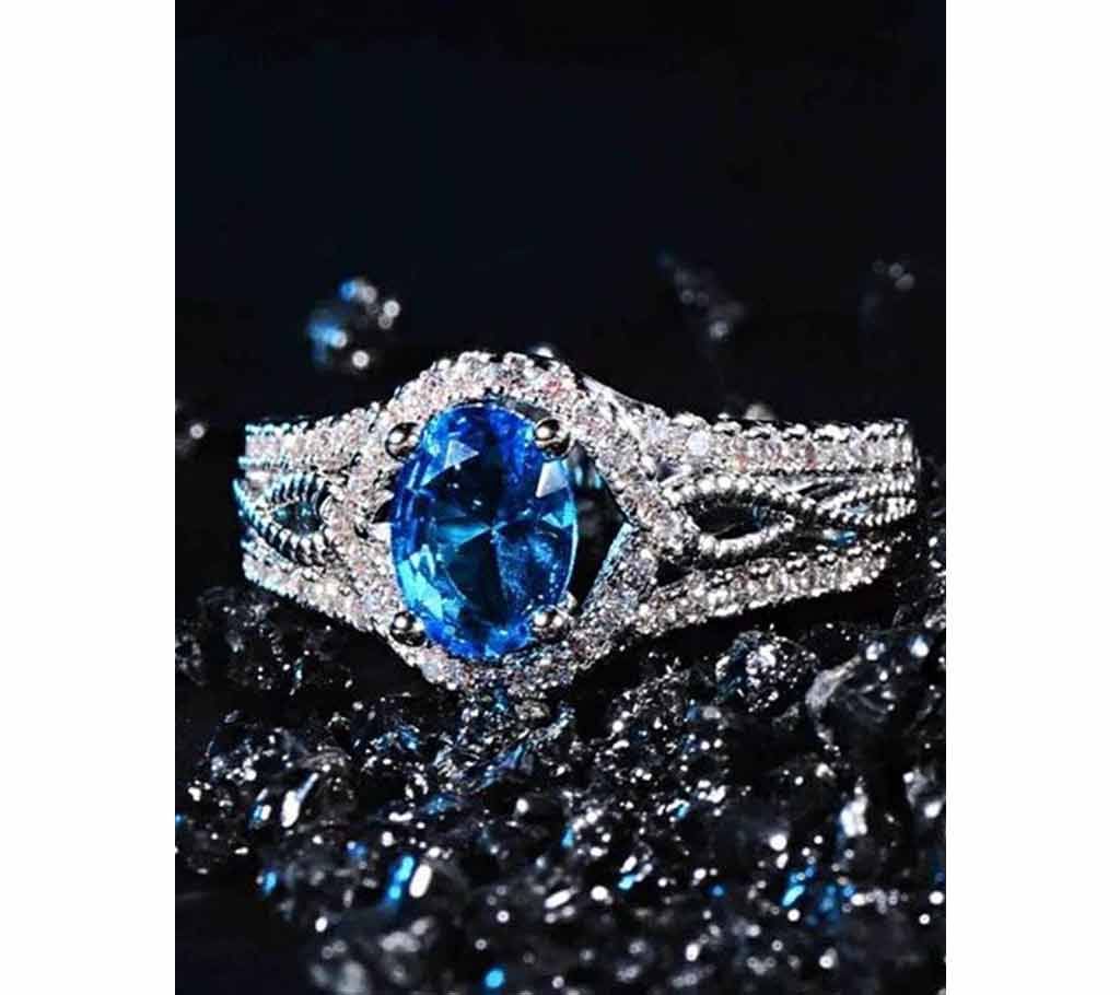 Blue Stone Silver Plated Female Ring