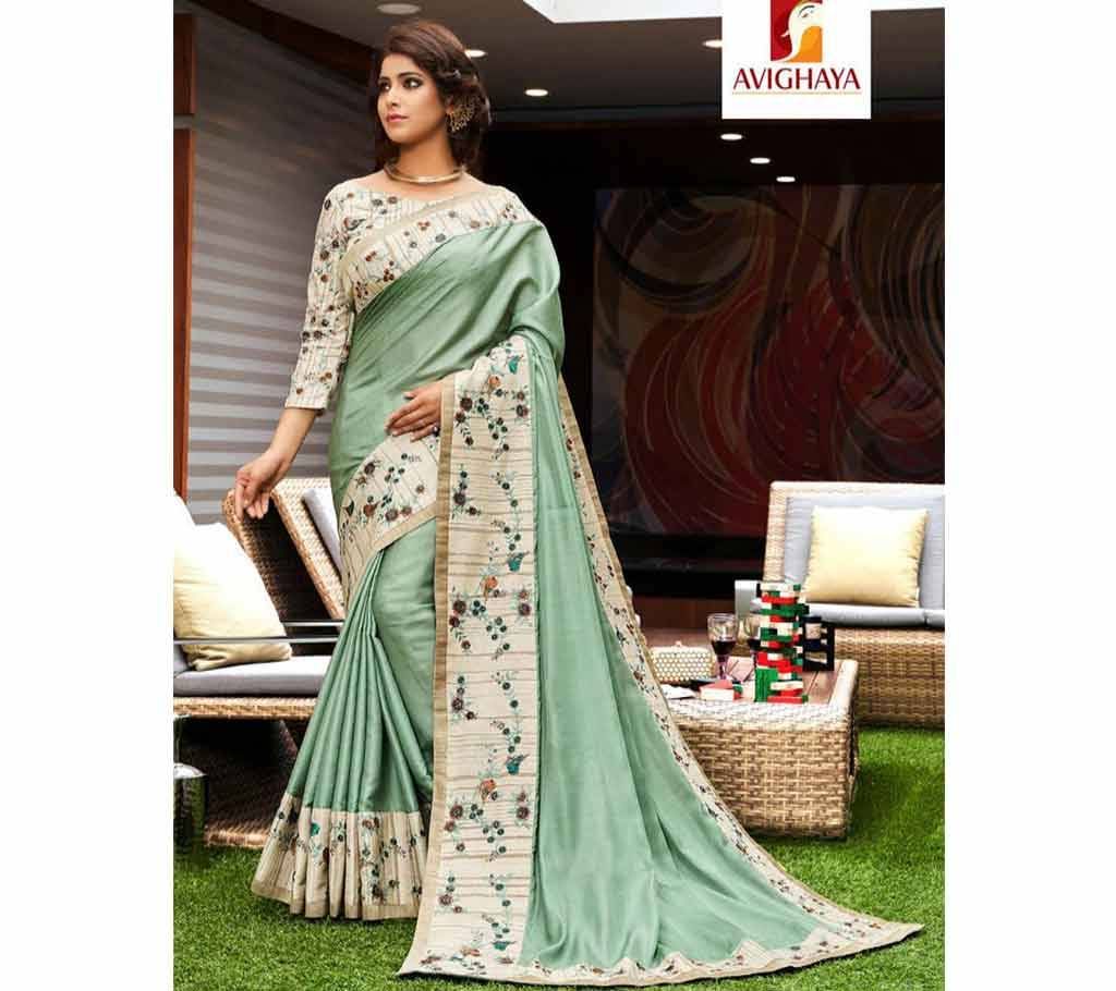 Aanya - Tussar Silk Embroidery Saree With Blouse
