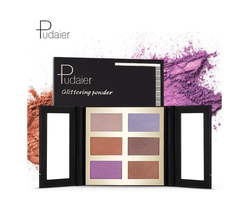 PUDAIER High Light Disks 6 Colors Pressed Glow Repair Glittering Powder Long Lasting High Gloss Highlighter Palette