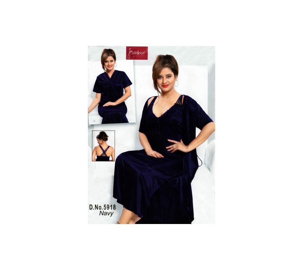 Fashionable Two Part Nighty-5918 Navy