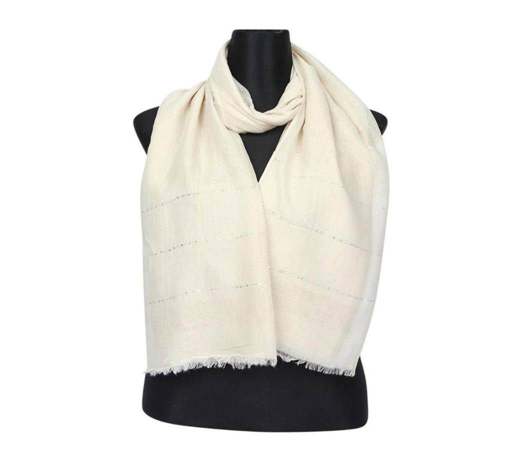 Off-White Cotton Sequins Hijab/Scarf For Women