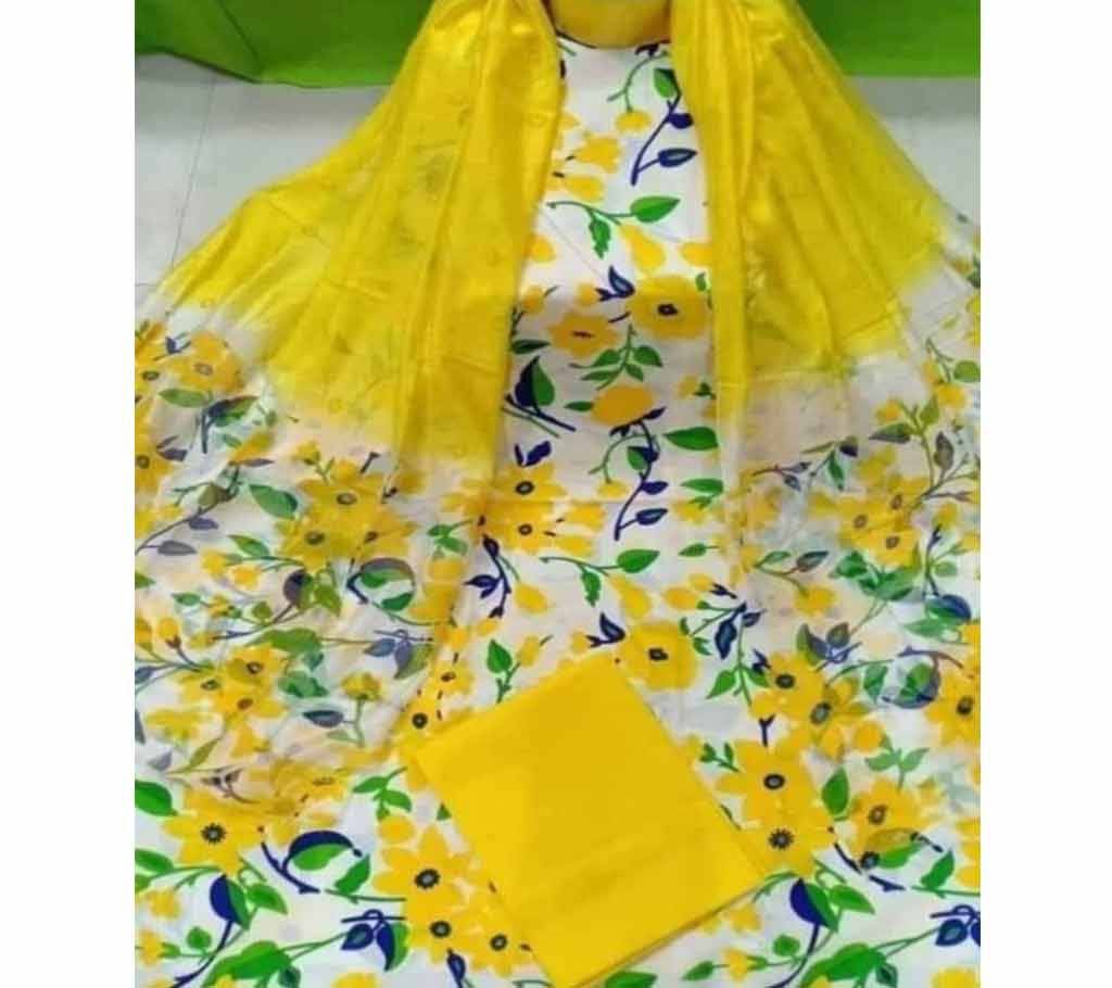 Deshi Cotton Unstitched Joypuri Screen Printed 3Pcs - H08 - MHG