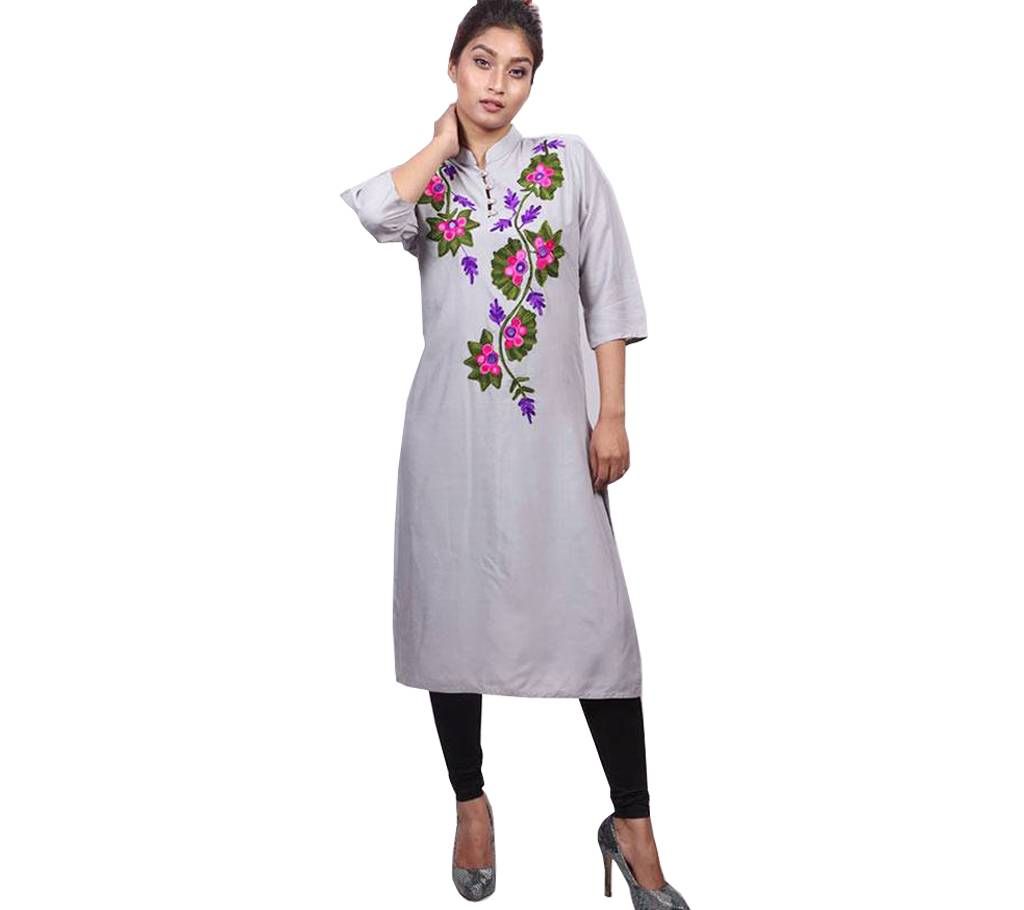Stitched Light Ash Cotton Kurti for Women