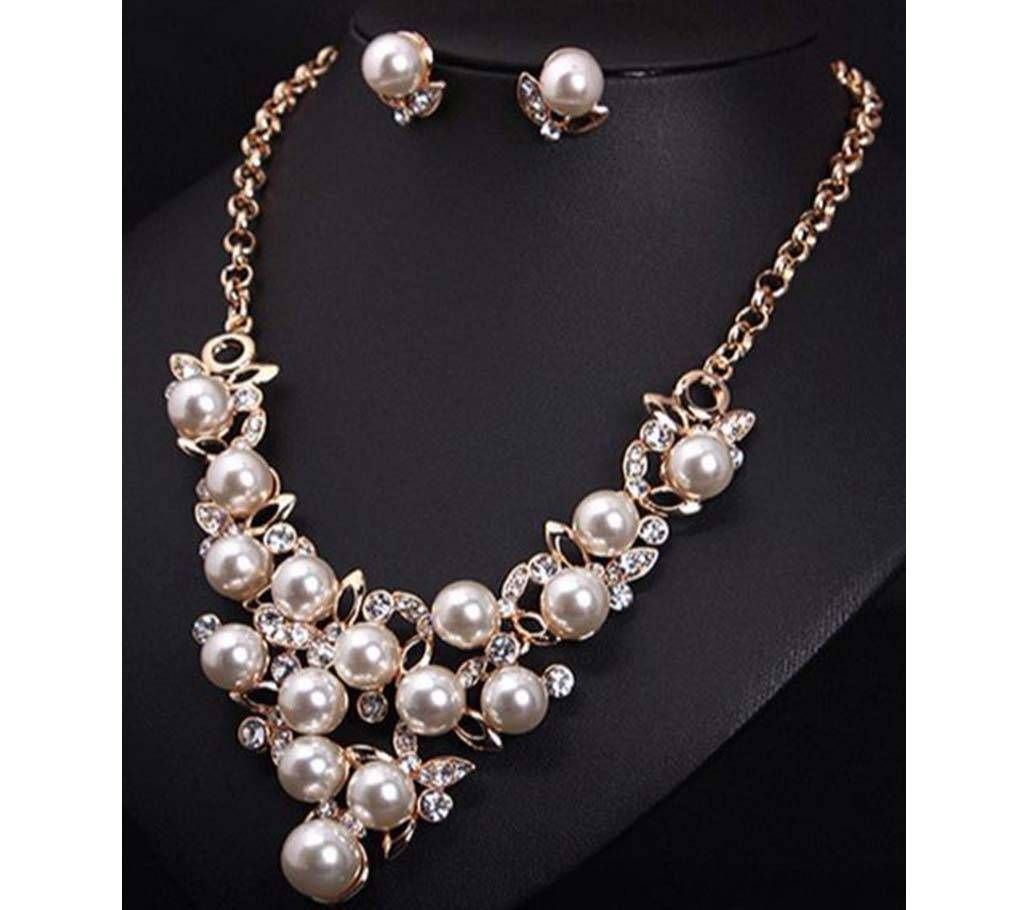 Crystal Pearl Necklace Earrings Jewelry Sets