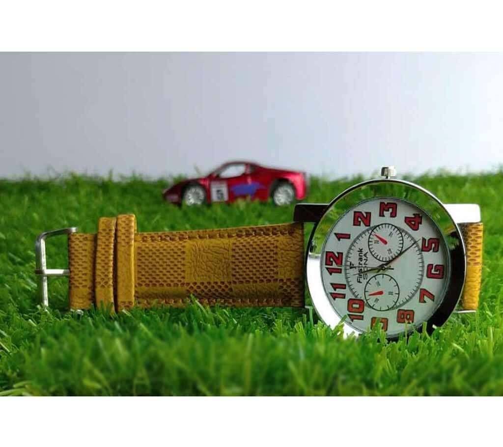 Firstrunk Analogue Black Dial Multifunction Yellow Leather Men,s Watch