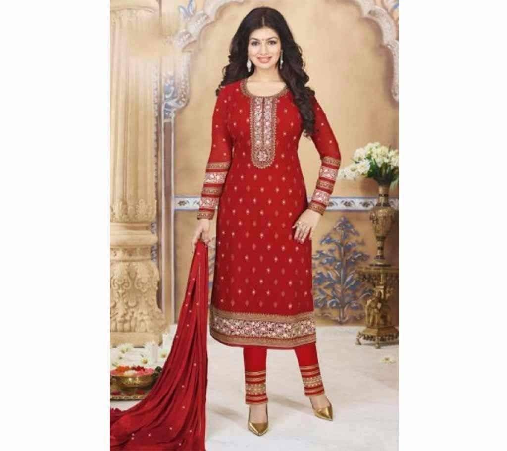Unstitched Georgette Three Piece- Red 