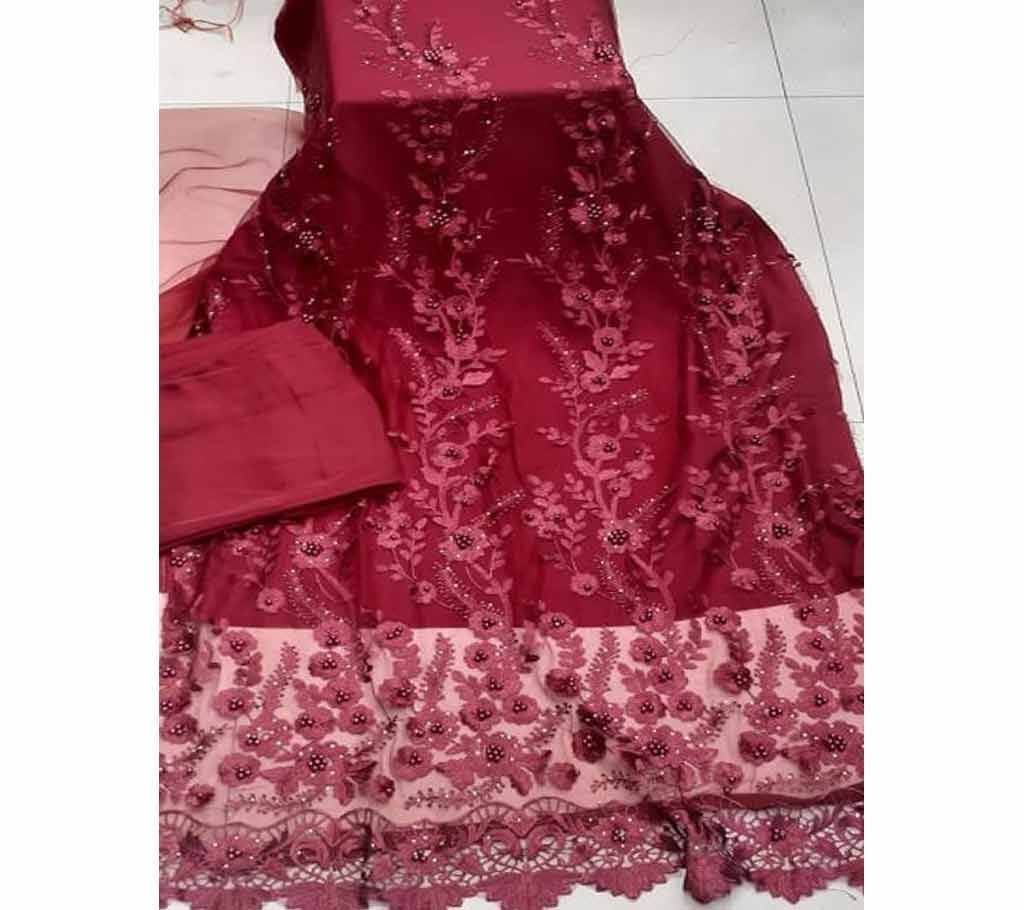Unstitched Fabric Embroidered Cotton Net Unstitched 3 Piece(With inner)-18