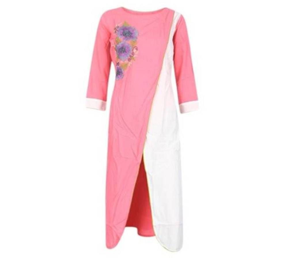 Pink and White Lilen Kurti