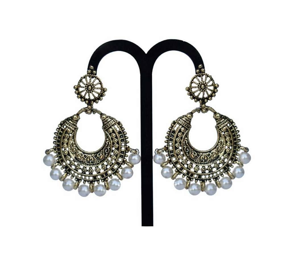 Antique Gold Plated Earrings with White  Pearl
