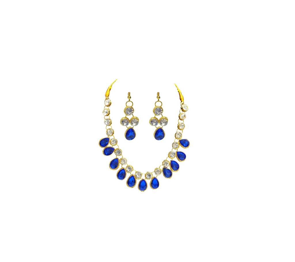 CZ Blue Diamond Cut White Stone Necklace Set- WJS001