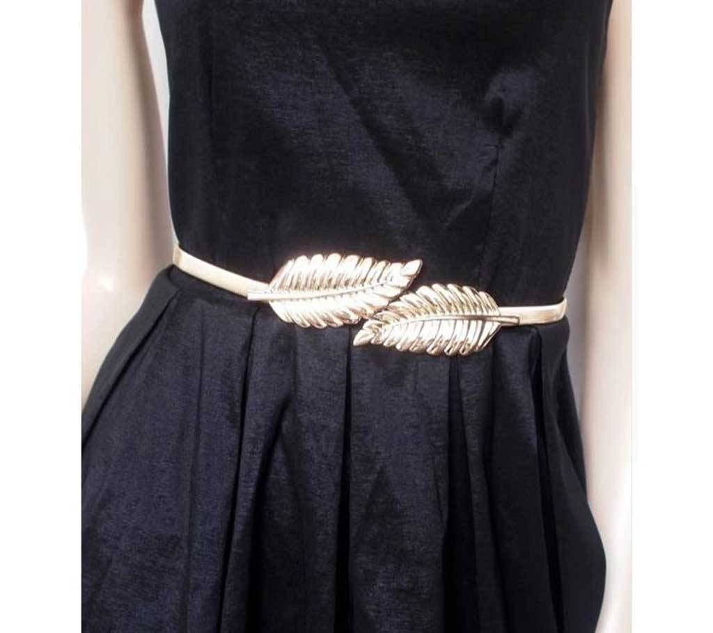 Women Waist Elastic Golden Alloy Leaf Belt
