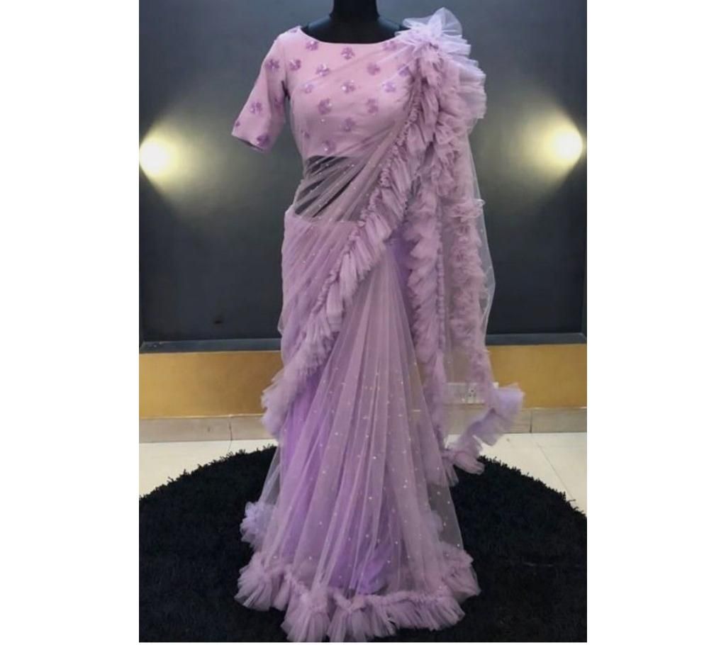 net ruffle  saree