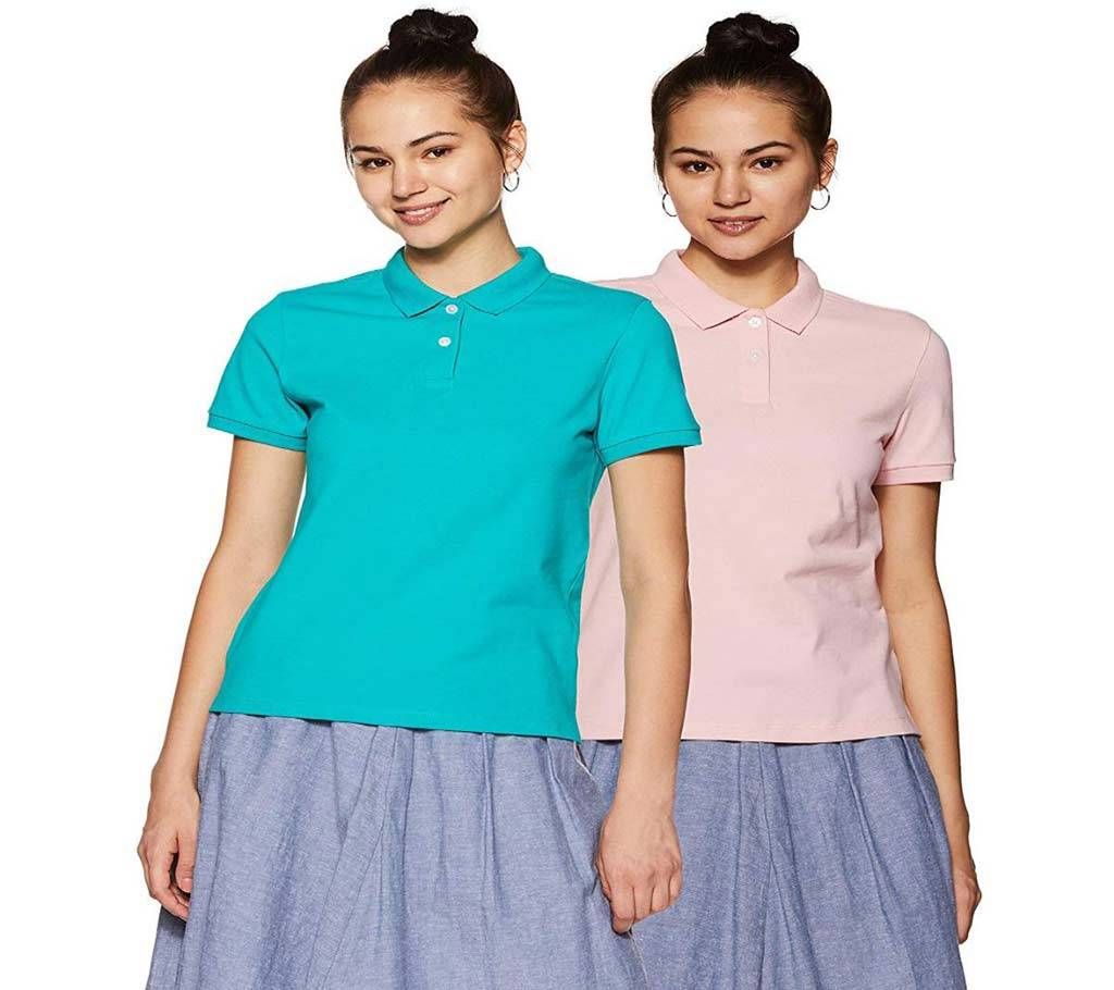Womens Solid Color Polo-Shirt Combo Pack 2 pcs