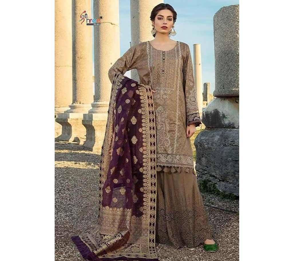 Mariya B Lawn Spring Summer 19 - 1618 - Coffee Brown Cambric Cotton Unstitched 3Pcs