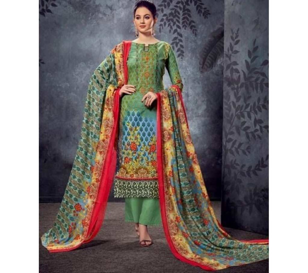Unstitched Multi Color Cotton Embroidery Indian 3pcs Selwar Kameez