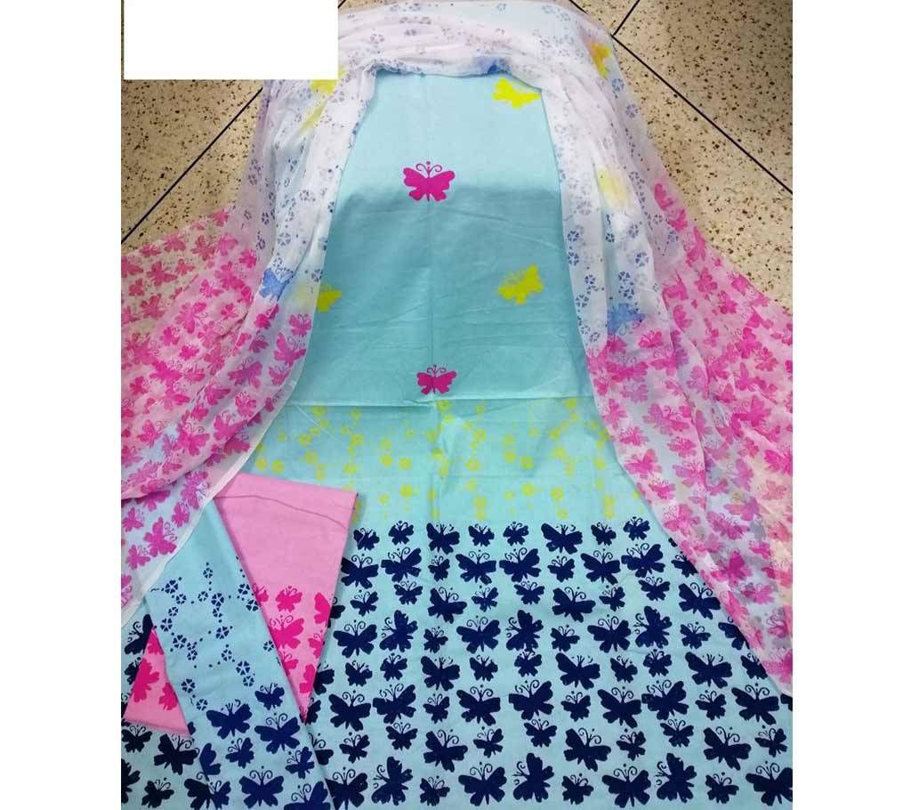 Cotton Block 3piece with Georgette Orna- 414