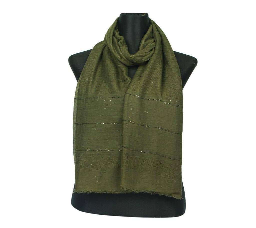 Olive Cotton Sequins Hijab/Scarf For Women