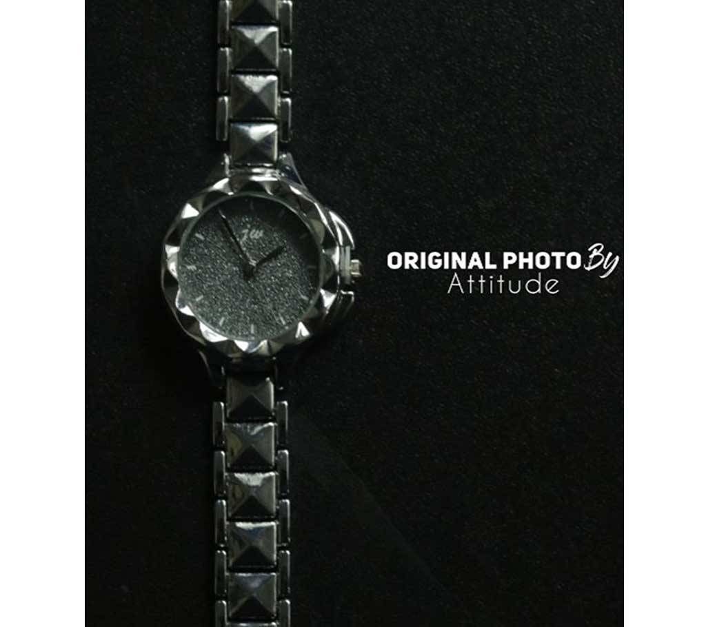 Silverglitter015 Women Crystal Ctone Fashion Silver Quartz Wrist Watch