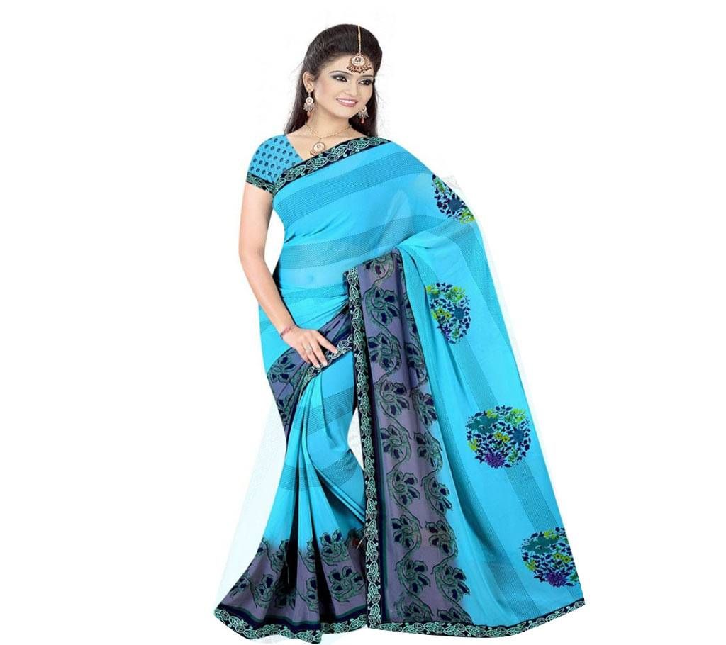 Indian Sky Blue Silk Printed saree For  (Copy)