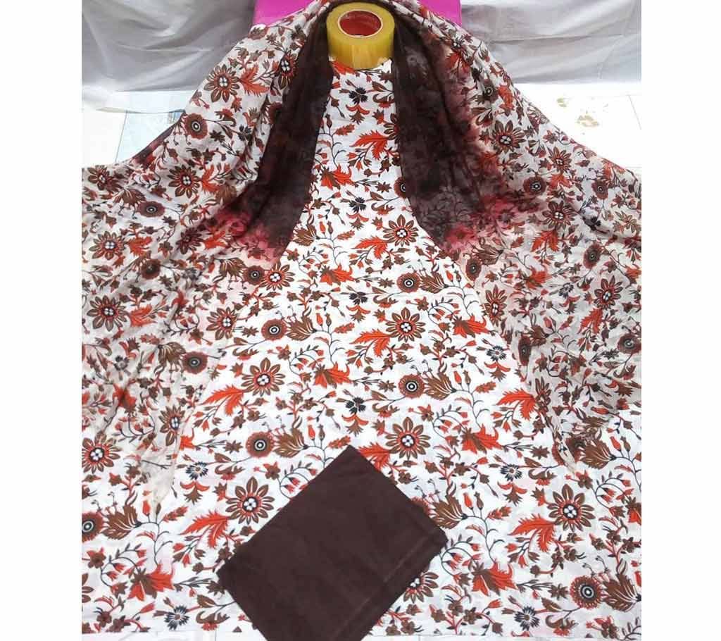 Deshi Cotton Unstitched Joypuri Screen Printed 3Pcs - H07 - MHG
