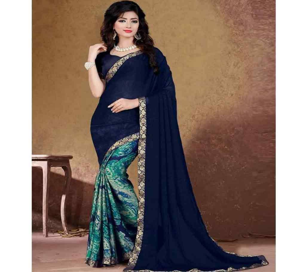 Indian Soft Georgette Saree Dark Blue With Bouse Piece- 1002 SGM