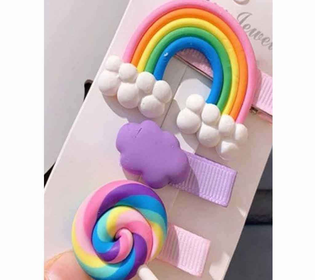 3PCS Rainbow Lollipop Bangs  Hair Clips Set
