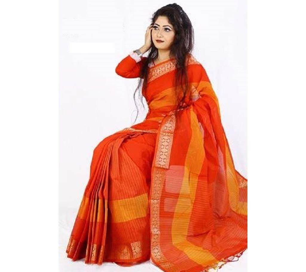 Orange color cotton sharee