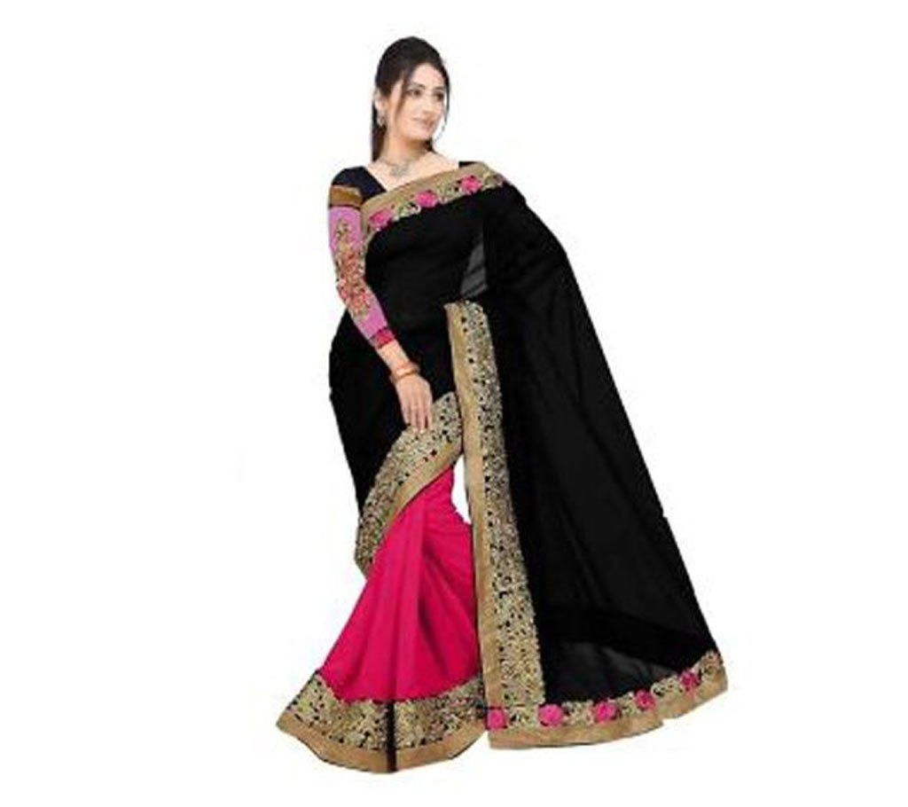 Black and pink contrast soft georgette sharee