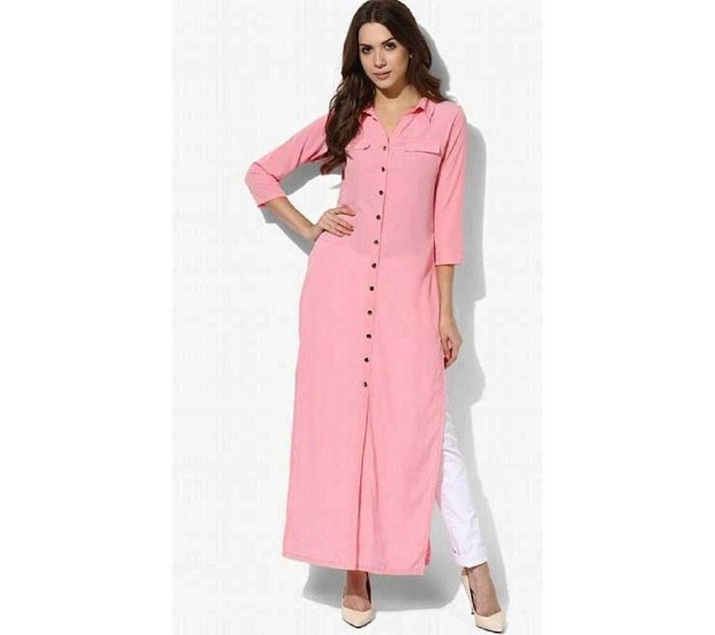 Peach Designer Semi Ready china lilen Kurti