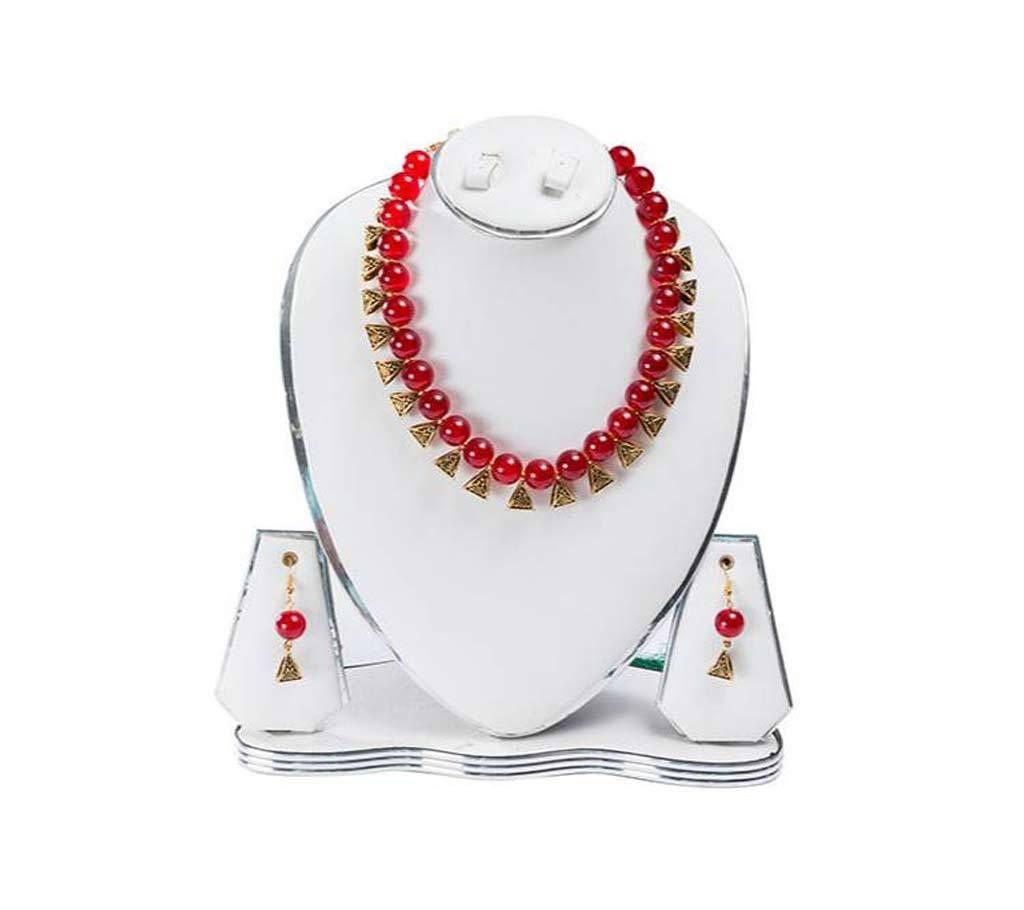 Red Color Artificial Pearl Jewelry Set