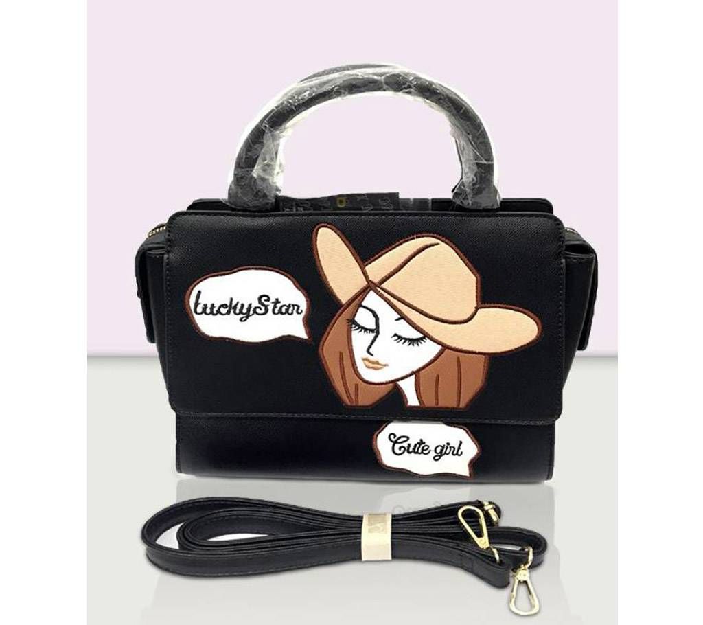 BLACK COLOR ARTIFICIAL LEATHER WOMEN HANDBAG