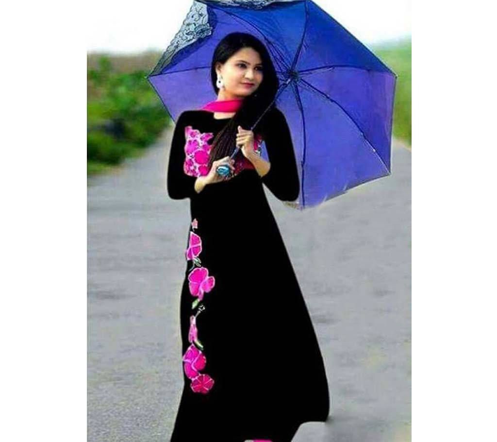 Cotton Block 3pc - Black Color with Pink Color Block printed