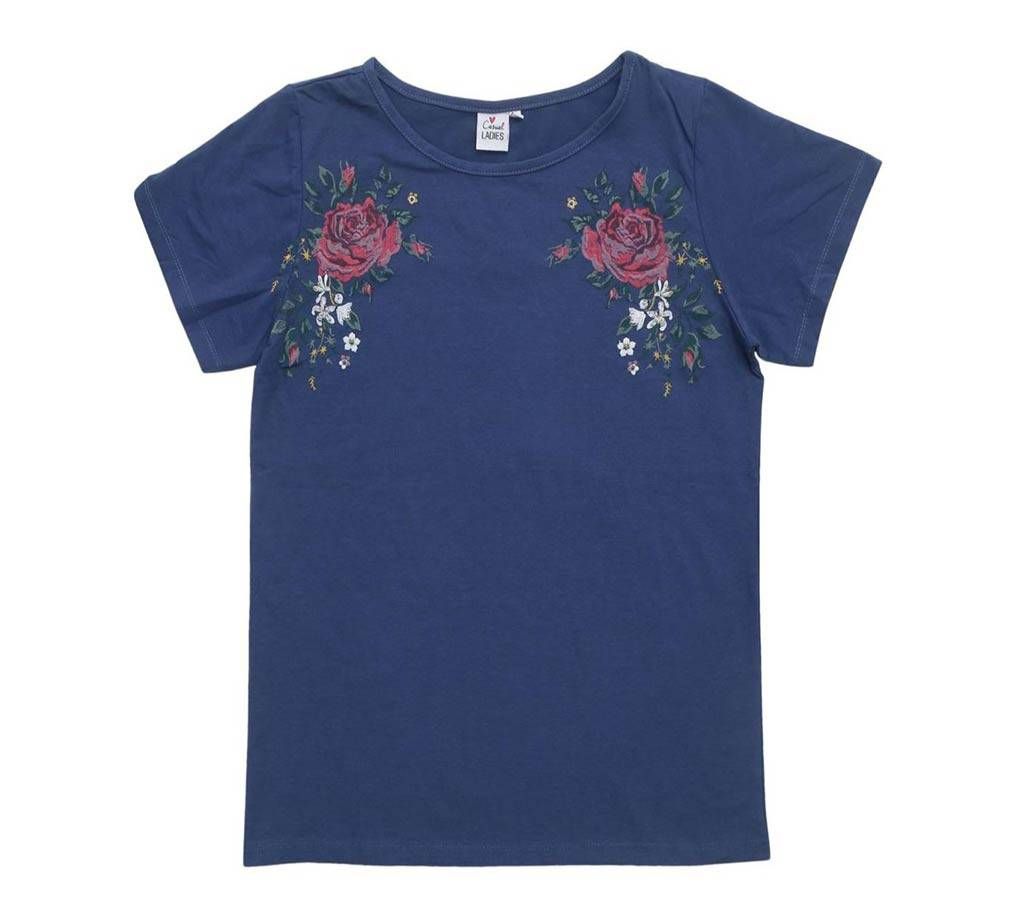 Half Sleeve Ladies T-shirt Navy Blue Color