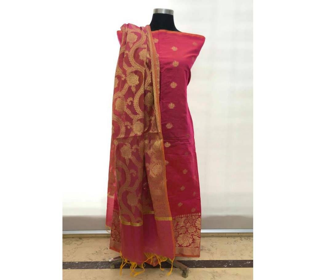 INDIAN Banarasi katan 2 piece Red with leaf Design
