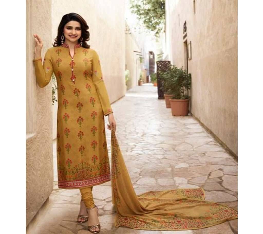 Royal Crepe - 9691 - Golden Olive with Flower Design 3pcs (Code-SU730)