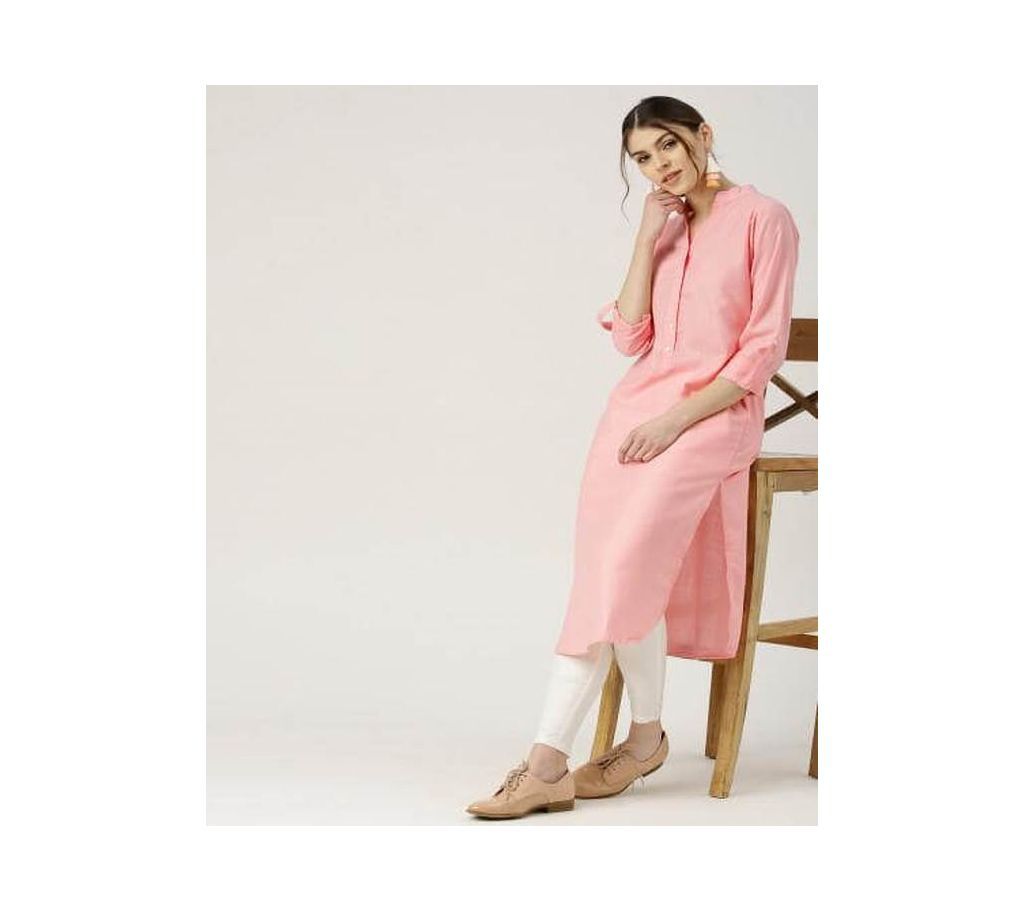Baby Pink Linen Kurti for Women - (Tailor Made)
