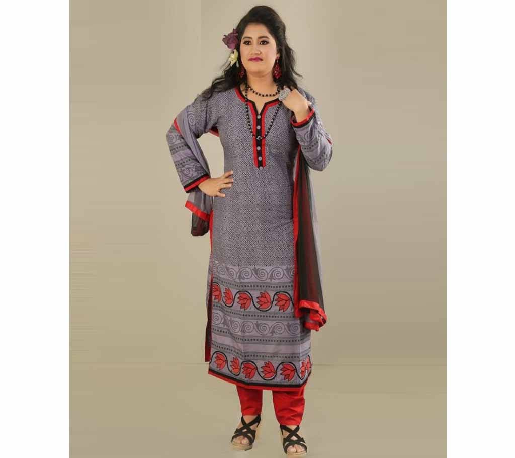 Cotton Skin Print & Linen Embroidery Three Work Three Piece