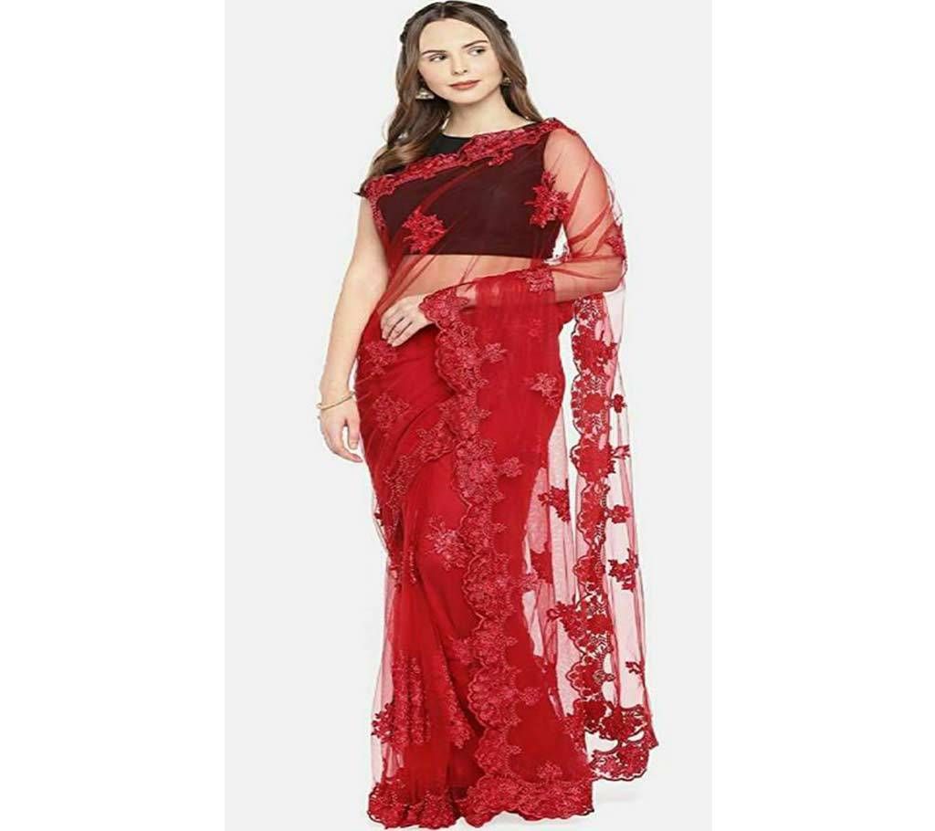 Heavy Banglori silk Embroidery Saree 07 Maroon Red  AMI