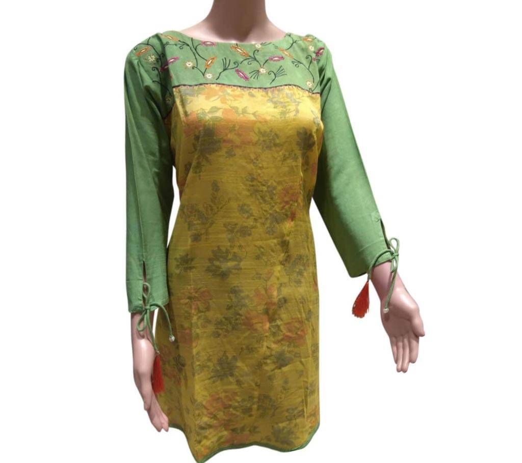 Yellow Embroidery Cotton Kurti
