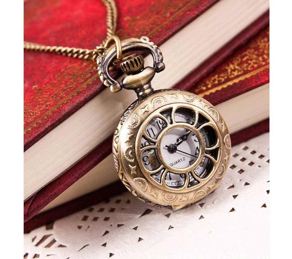  Quartz Pocket Watch Pendant Chain Necklace