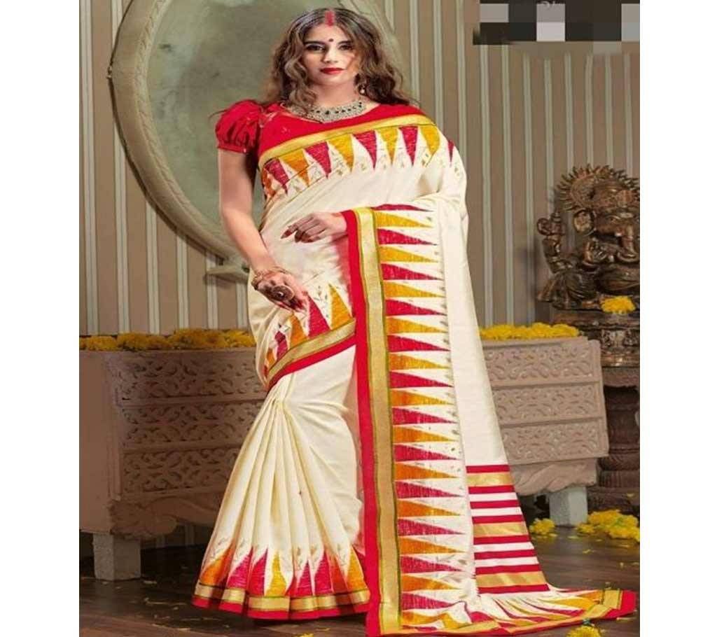 Kasturi Soft Silk Cream with Red with Gold Paar Saree