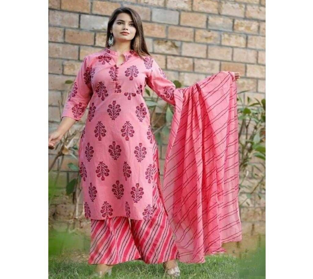 Latest Pink Block Printed 3 pieces Salwar Kameez for Women