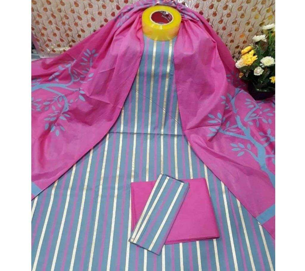 Unstitched Ash and Pink Skin Printed 3 pieces Salwar Kameez for Women